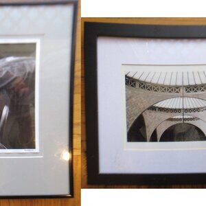 TWO Black frames WITH photos or artwork, one 10 x 12", one 9 x 12